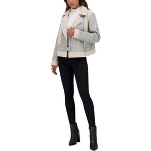 Andrew Marc, M, Gray, Women's Moto Faux Patent Leather Jacket